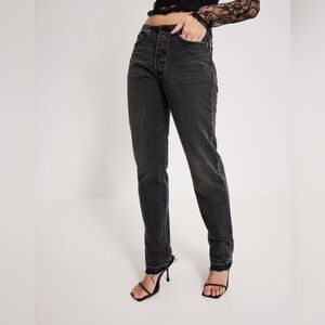 Levi’s 501 Black Straight Leg Jeans Raw Hem High Rise Size 26